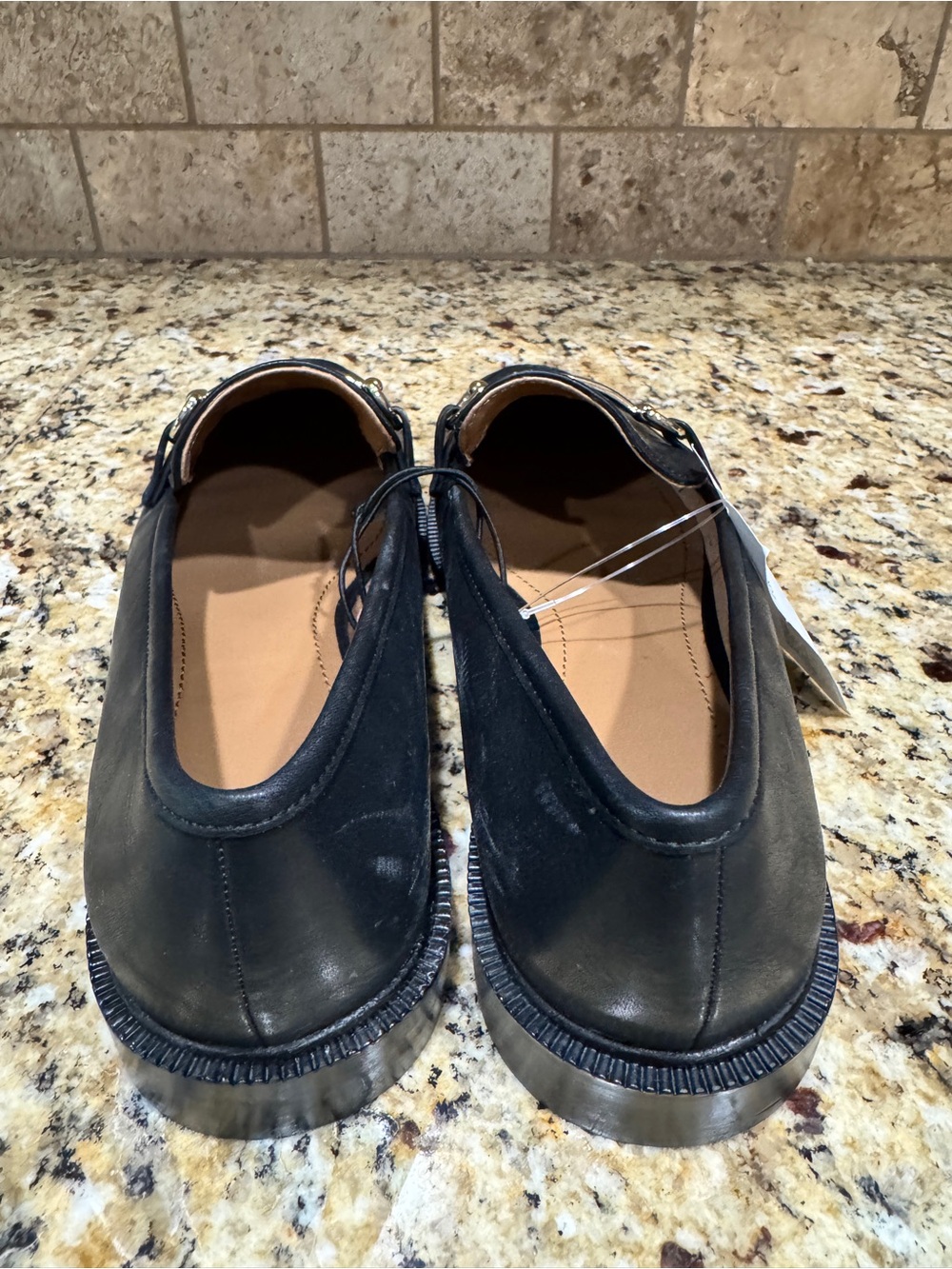 H & M Shoes Black Loafers Silver Horsebit Slip Ons Low 1" Heels Sz 40 US 9 - Picture 2 of 8